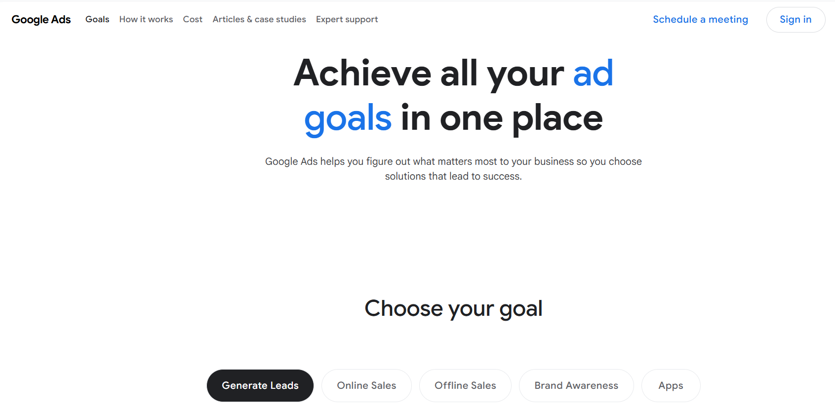 Google Ads campaign without a clear goal.